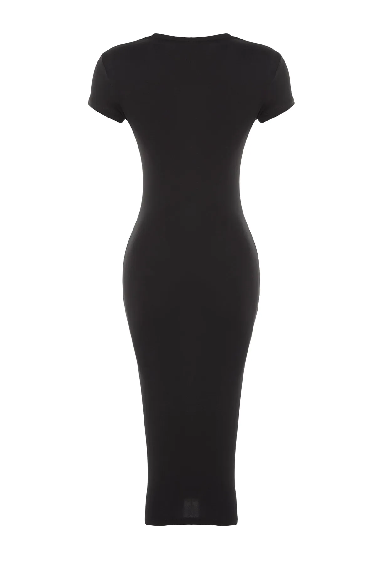Trendyol Collection  Schwarzes, kurzärmliges, tailliertes/tailliertes, flexibles Midi-Bleistiftkleid aus Baumwolle mit Strickmuster TWOSS23EL00313