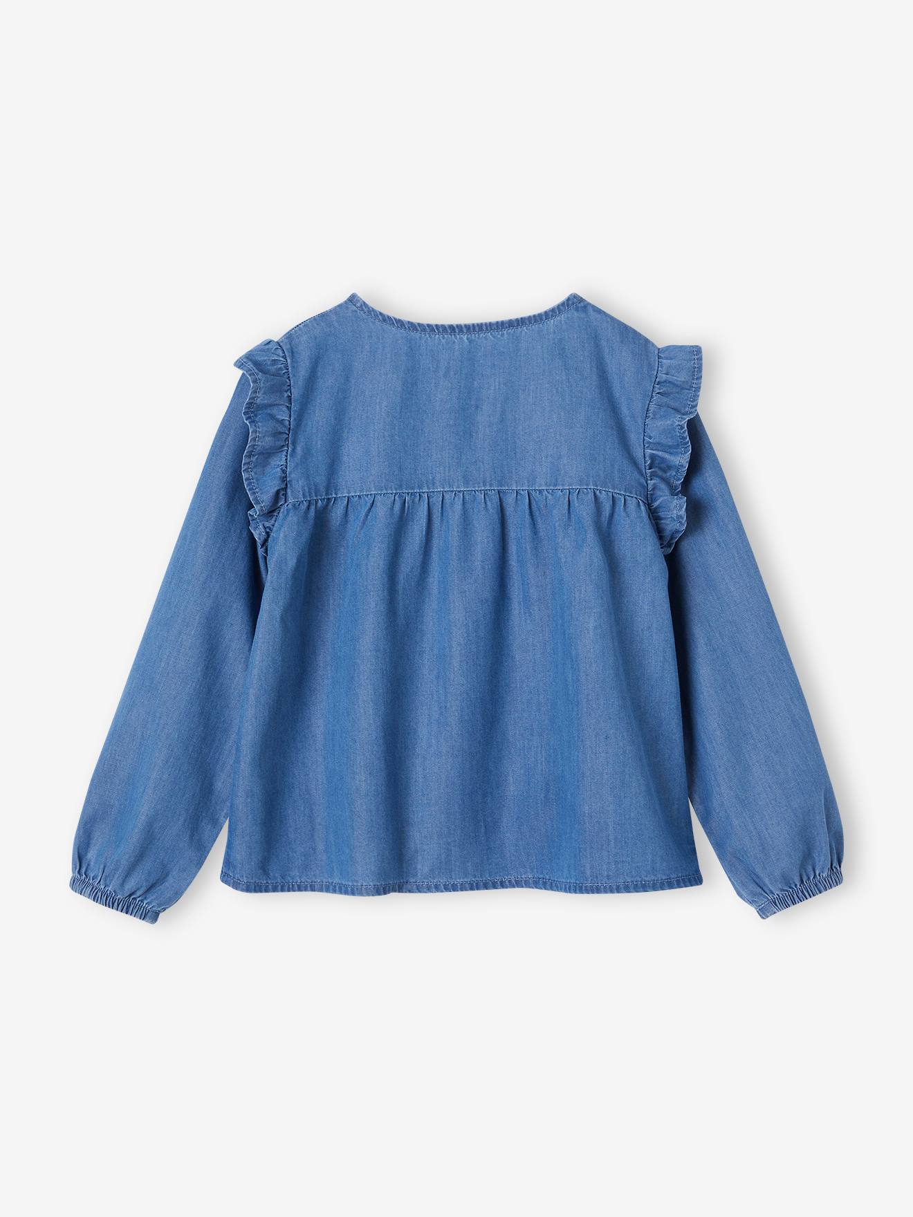 Vertbaudet Mädchen Jeansbluse mit Volants - blue stone
