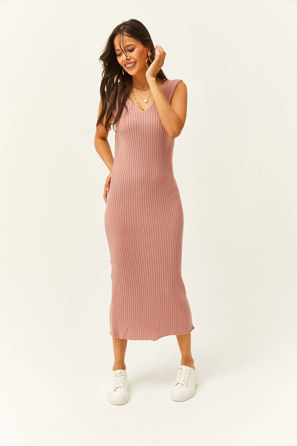 Olalook  Damen Dusty Rose Top Crop Sweater Bottom Strap Dress Strickanzug TKM-19000176