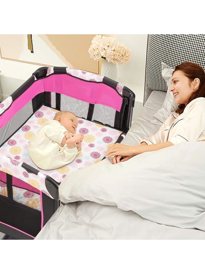 COSTWAY 4 in 1 Reisebett 2 Ebenen in Rosa günstig kaufen 108 cm