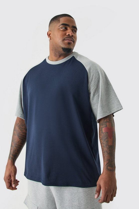 Plus dunkelblaues Colorblock T-Shirt mit Raglan-Detail