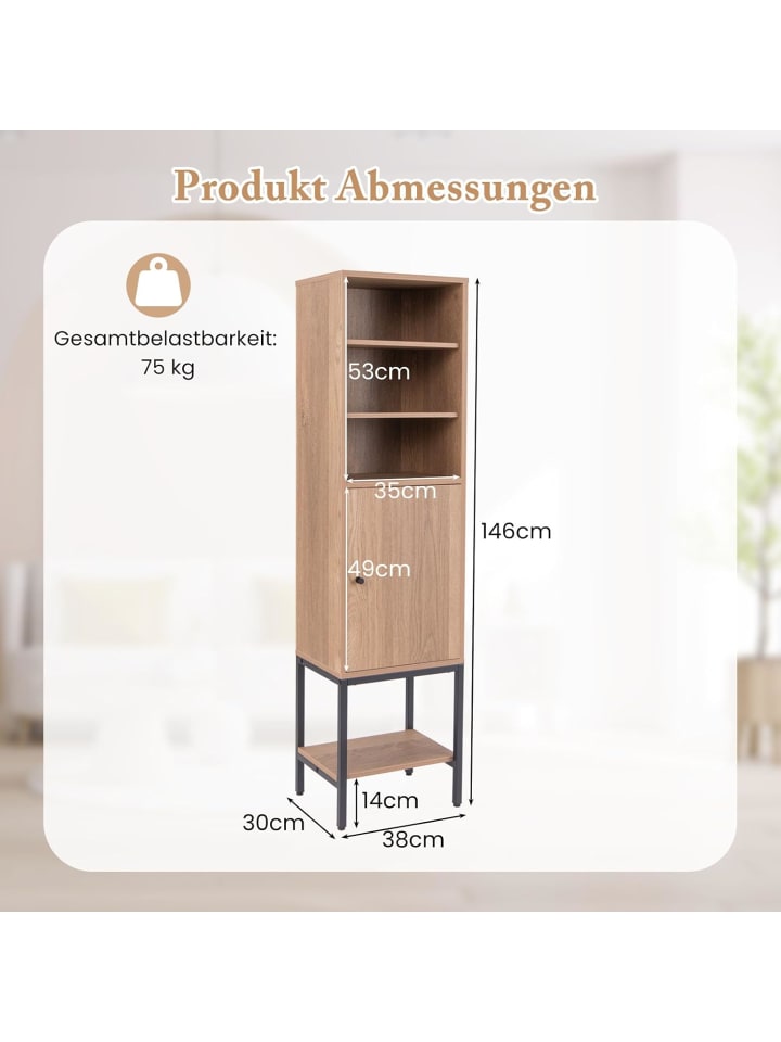 COSTWAY 6-stöckig Badezimmerschrank 146cm in Hellbraun günstig kaufen onesize