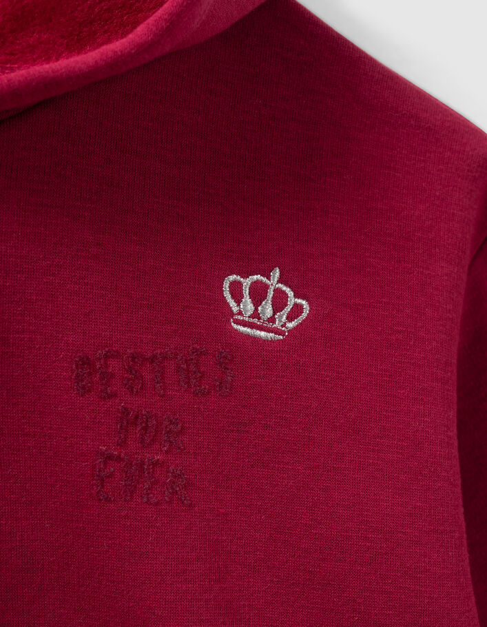 Sweat bordeaux brodé à capuche fille