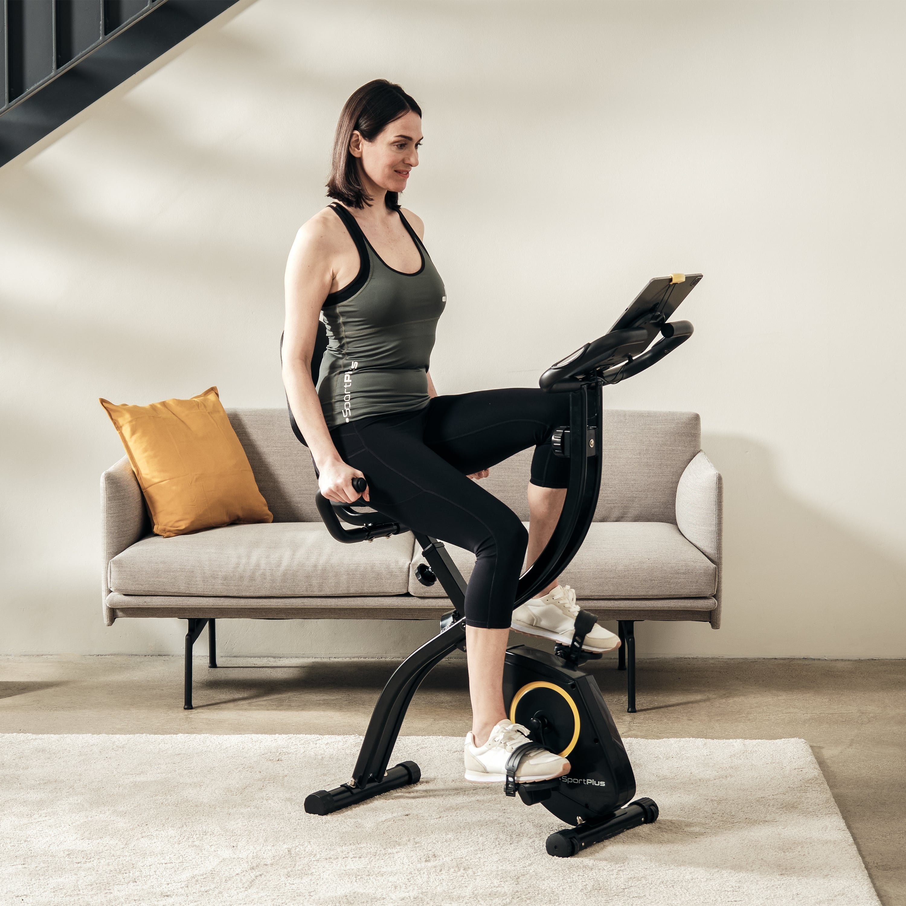 SportPlus Heimtrainer SP-HT-1300-B-iE, Heimtrainer, X-Bike, klappbar für Zuhause, Rückenlehne, 8 Stufen