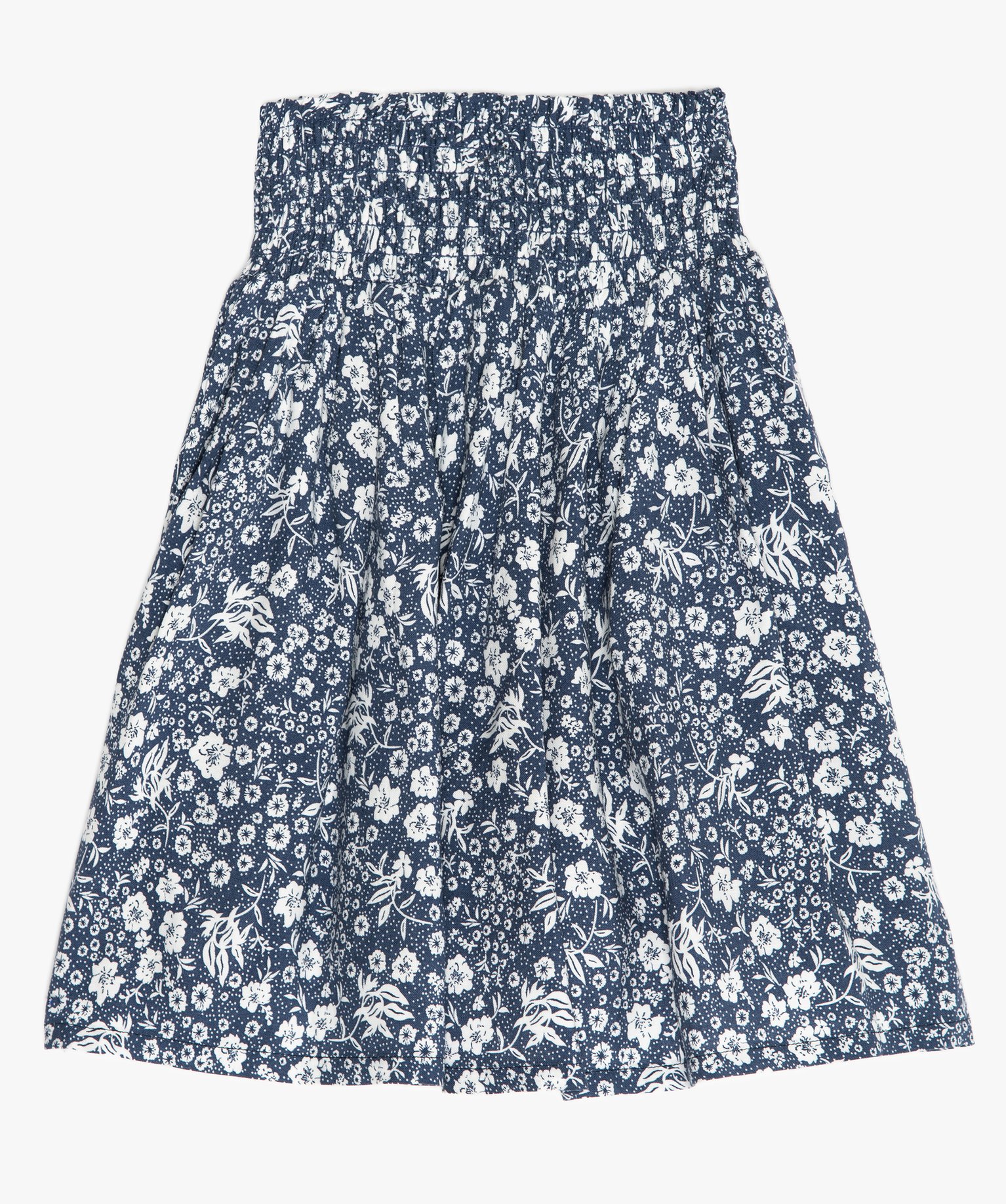 Jupe fille fleurie avec smocks à la taille ecru | GEMO