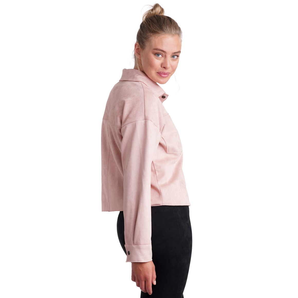 Damen Velours-Bluse mit Druckknopfleiste