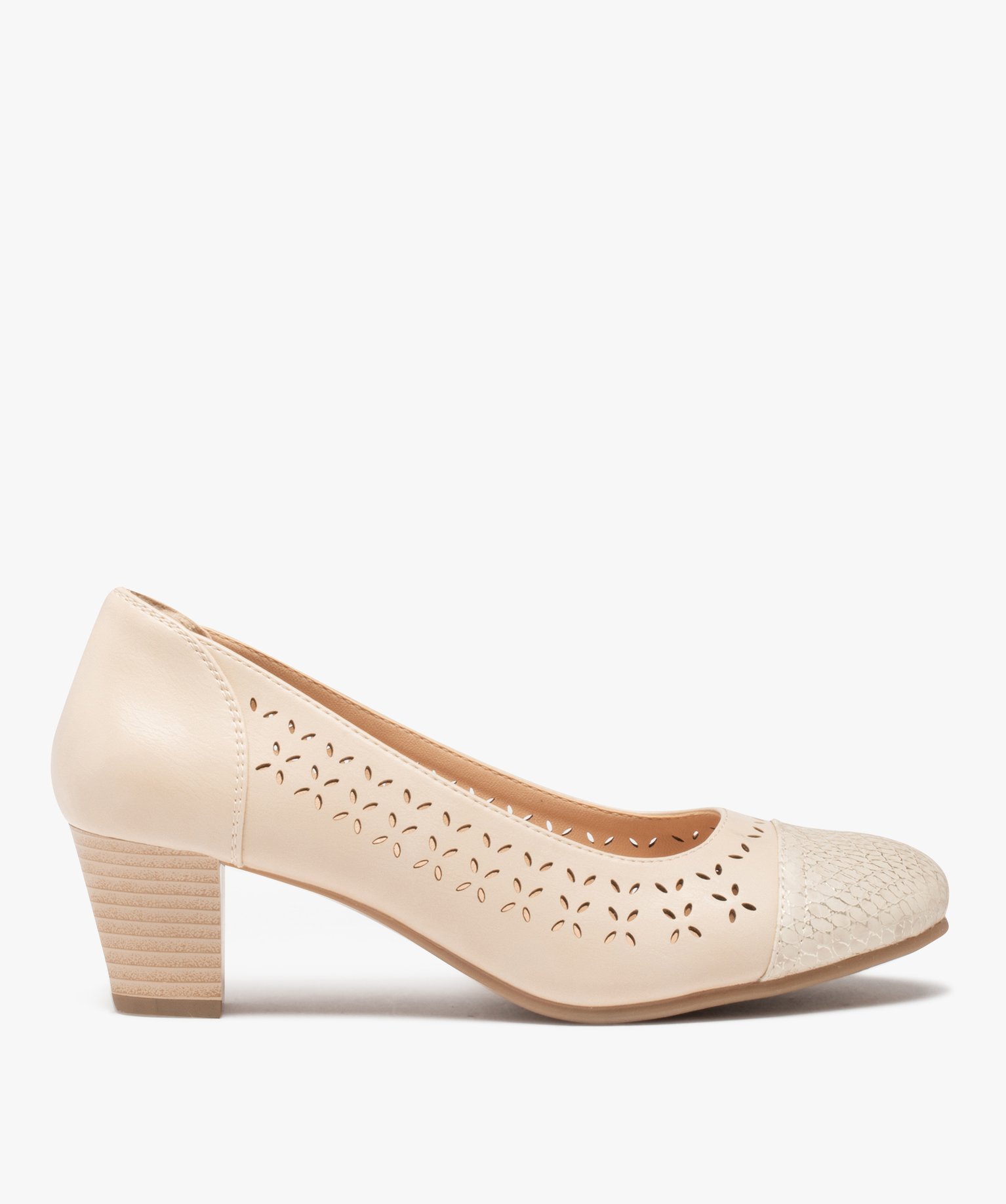 Escarpins femme à talon dessus ajouré et métallisé beige | GEMO