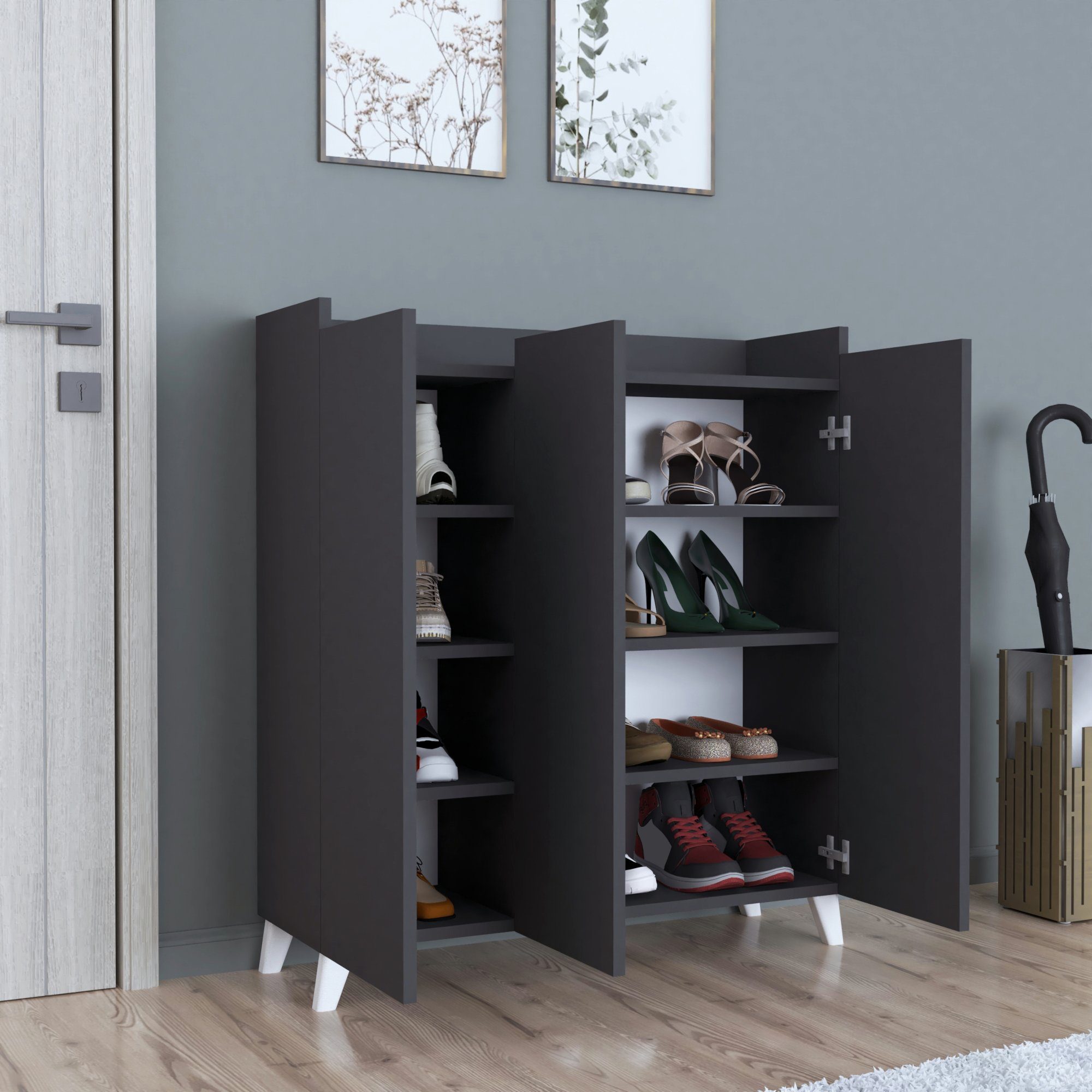 en.casa Mehrzweckschrank Sirdal mit 3 Türen 104x90x30 cm Anthrazit