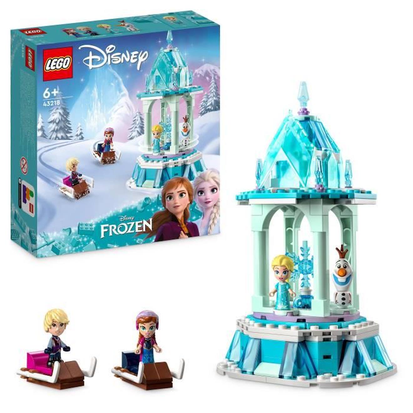 LEGO® DS Princesse 43218 Le Manège Magique d’Anna et Elsa, Jouet Reine des Neiges avec Figurine Olaf bleu