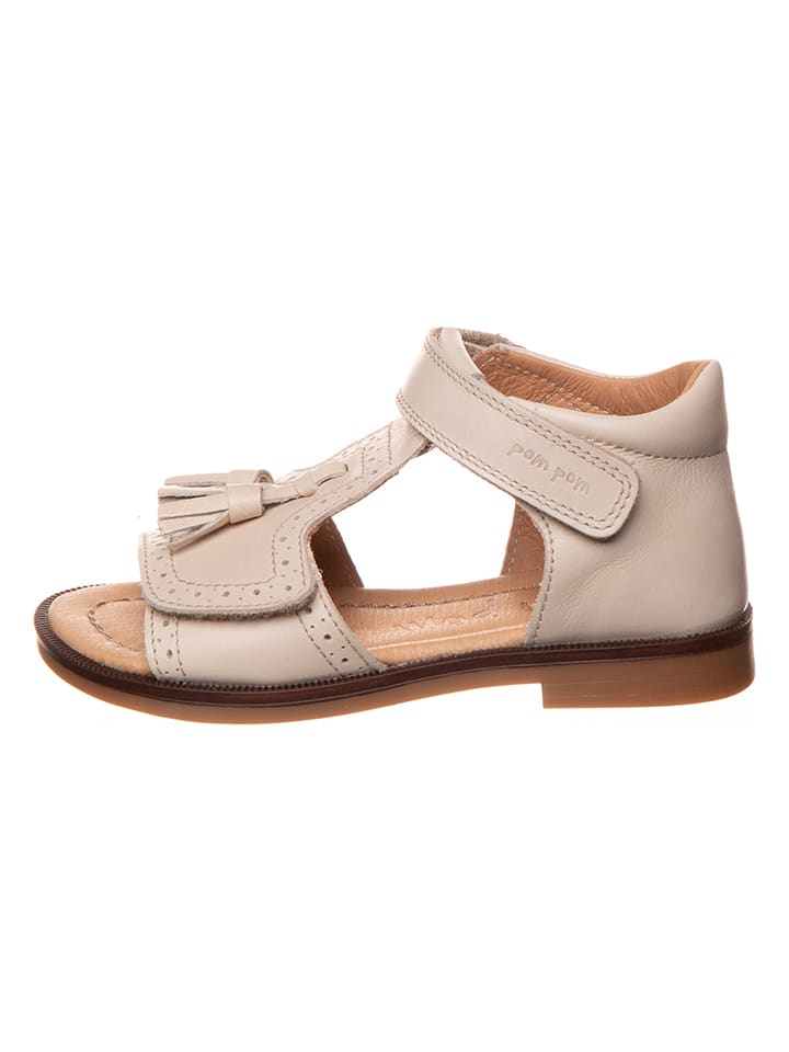 POM POM Leder-Sandalen in Beige günstig kaufen
