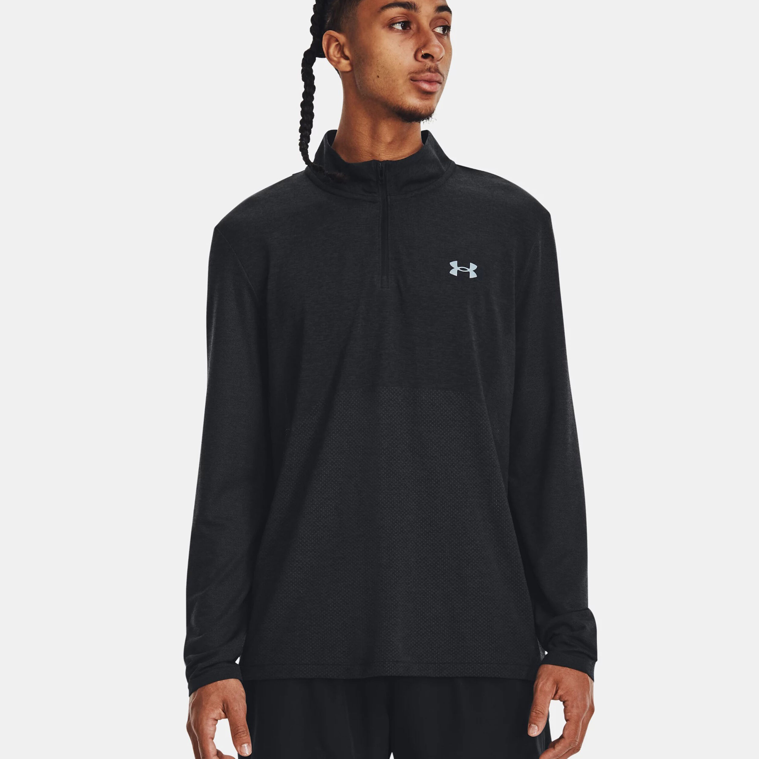 Seamless Stride 1/4 Zip Lauftop Herren - Schwarz