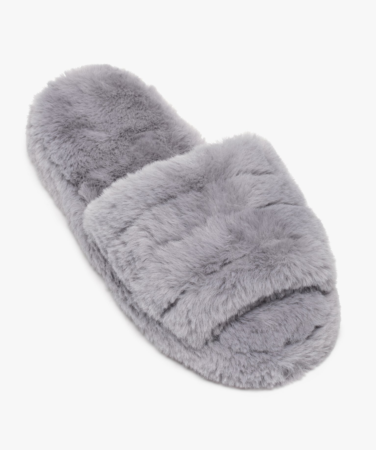 Chaussons mules unies en textile peluche femme gris | GEMO