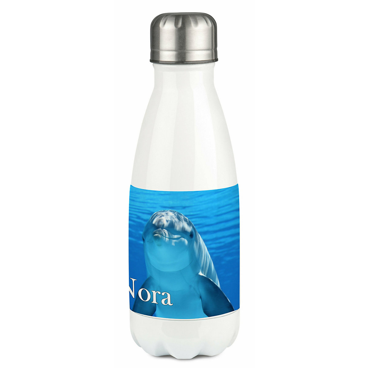 Edelstahl Kinder Thermoflasche / Trinkflasche bunt Delfin Spülmaschinenfest, Auslaufsicher, Bruchfest, Doppelwandig, Für Heißgetränke geeignet, Mit Deckel, Isoliert