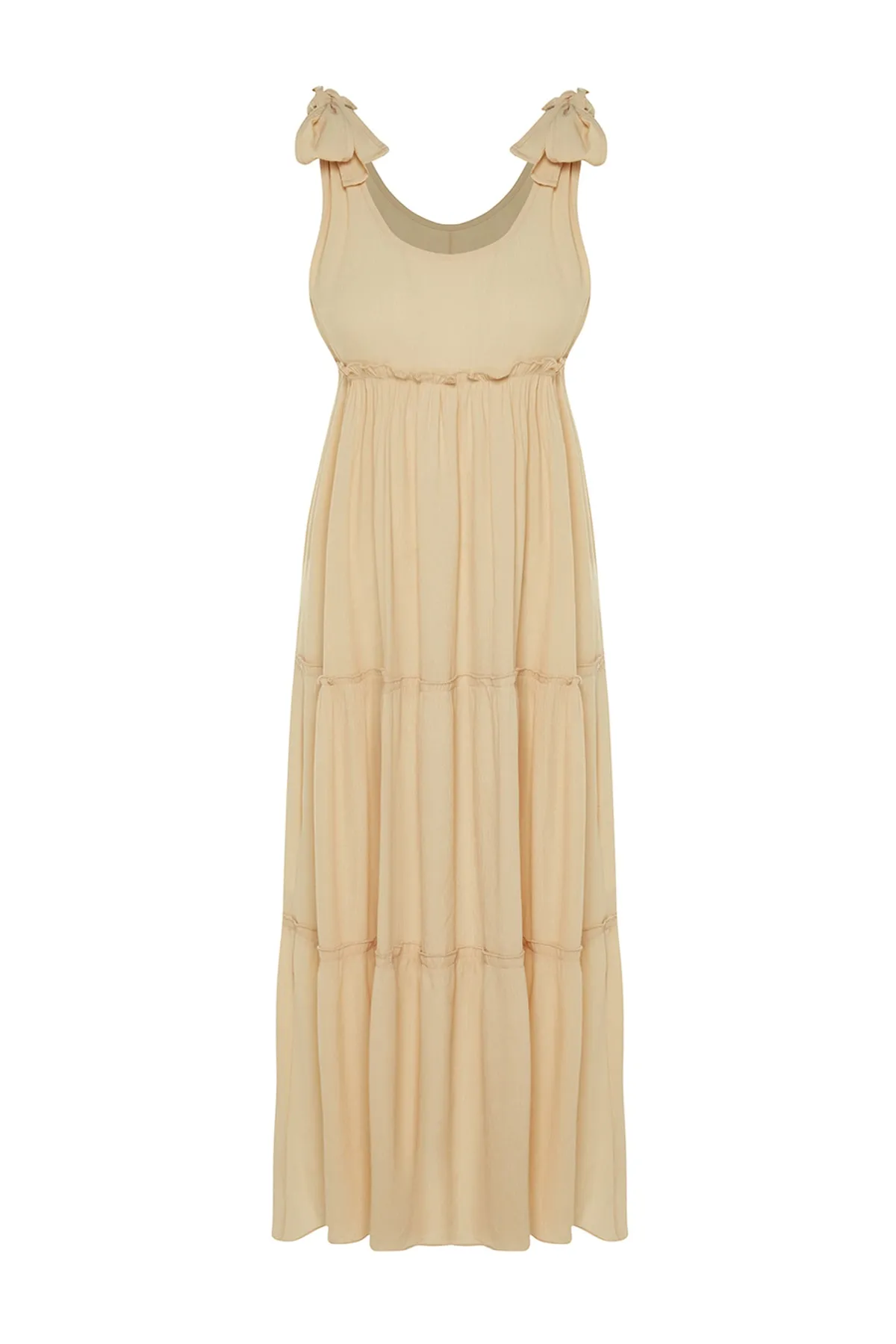 Trendyol Collection  Beiges Maxi-Strandkleid mit gewebten Rüschen TBESS21EL2757