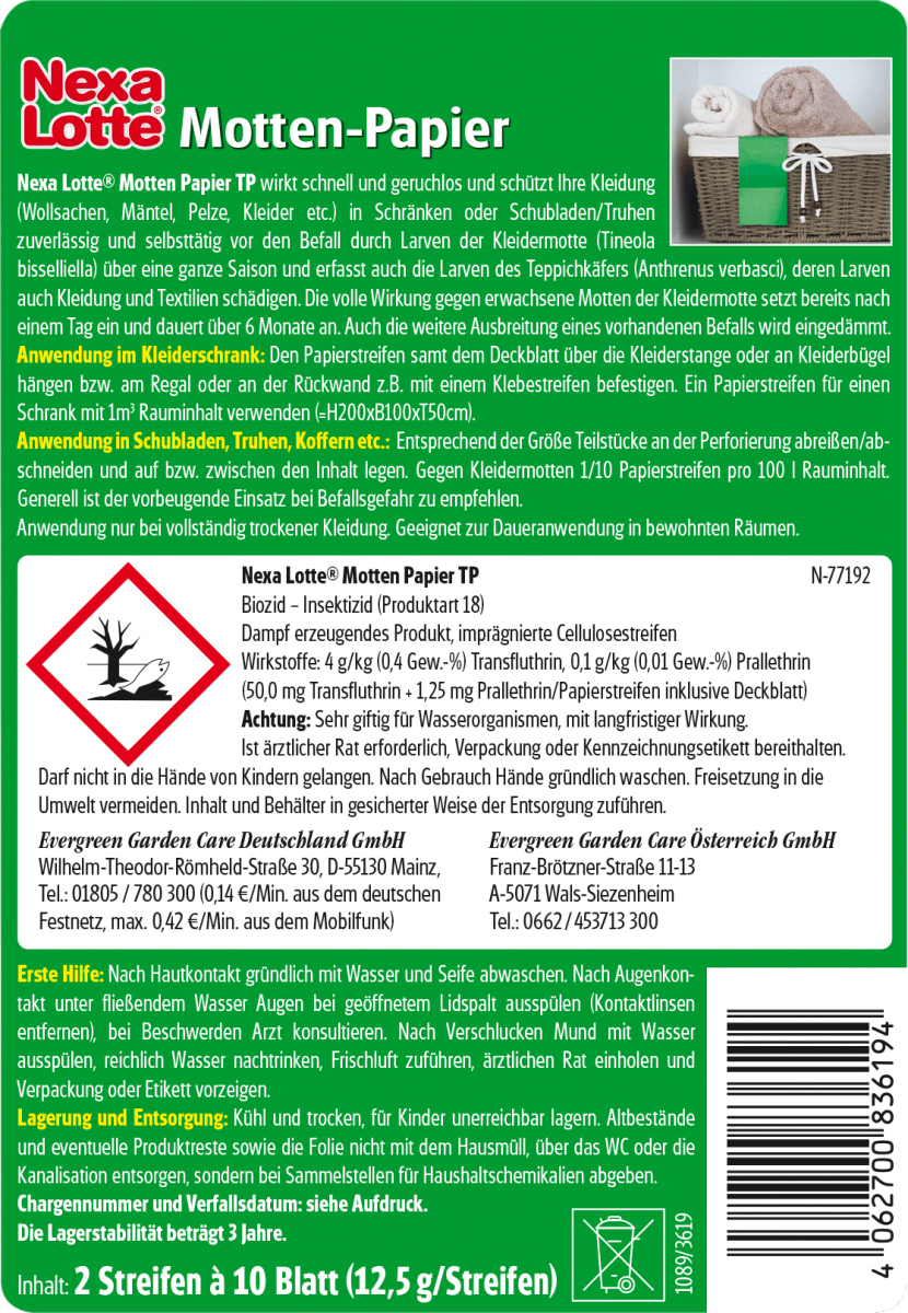 Mottenschutzpapier, 2 St