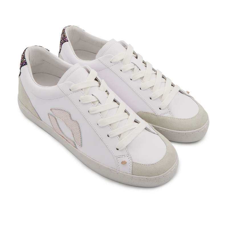 Baskets en cuir Colette blanc rose gold glitter