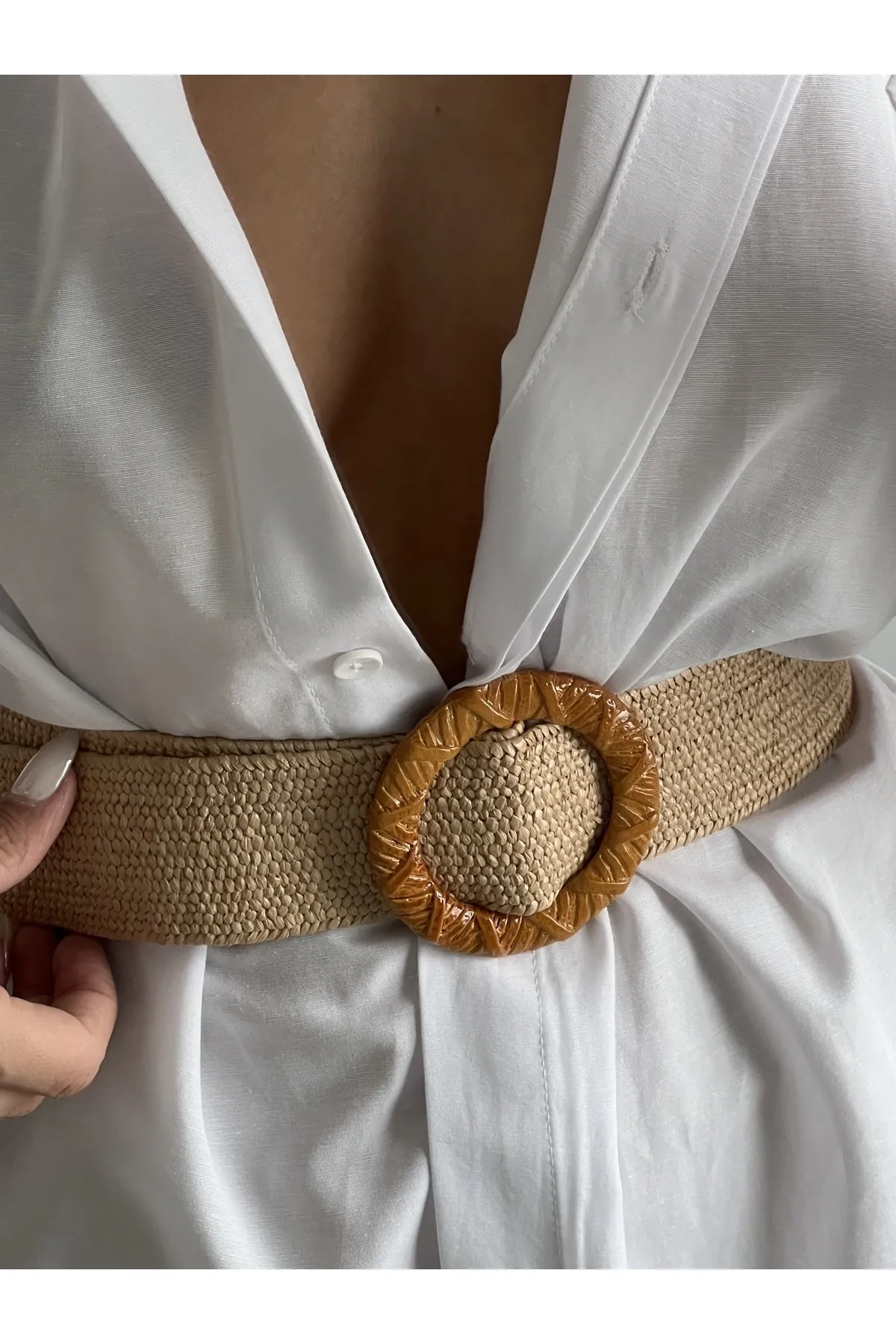 Fiori  Strohelastischer Damengürtel mit Ringschnalle, Jackengürtel, Hemdgürtel, Kleidergürtel