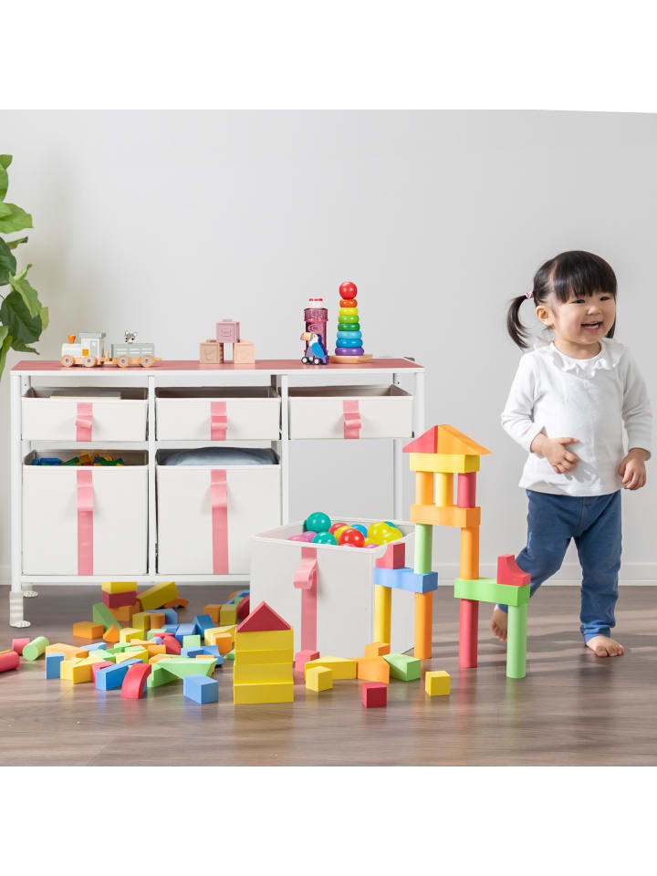relaxdays Kinder-Kommode in Weiß/ Rosa - (B)100 x (H)61,5 x (T)40,5 cm günstig kaufen onesize