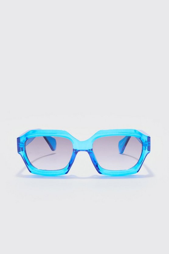Klobige sechseckige Sonnenbrille in Blau