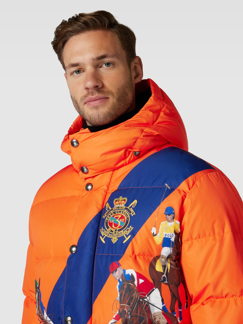 Steppjacke mit Motiv-Print in orange