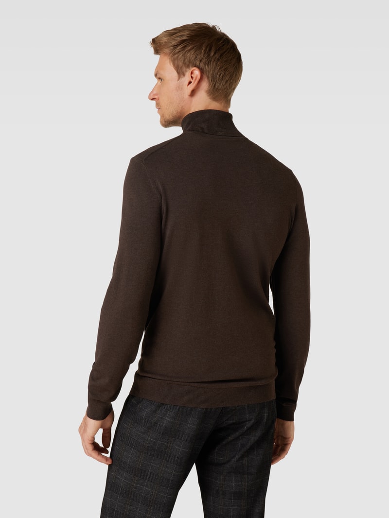 Strickpullover mit Rollkragen in dunkelbraun meliert