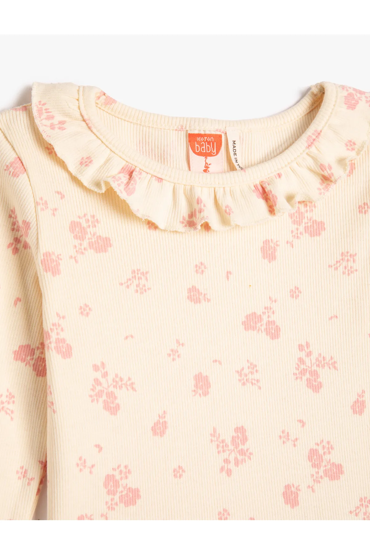 Koton  T-Shirt mit Blumenmuster, Rundhalsausschnitt, Rüschen, langärmlig, Baumwoll-Unterhemd