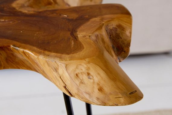 riess-ambiente Beistelltisch WILD 60cm natur, Massivholz · Couchtisch · Hairpin Legs · Baumscheibe · Teakholz