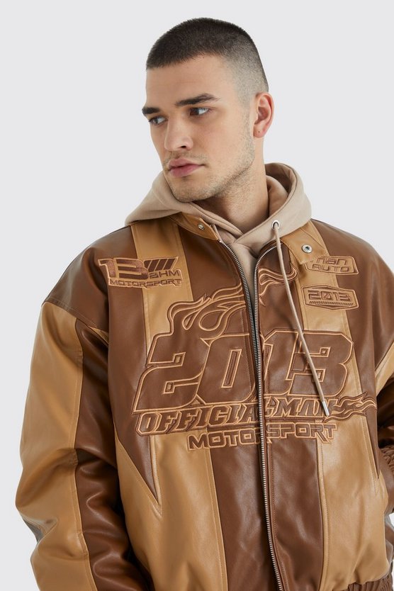 Tall kastige PU Moto-Jacke mit Applikation