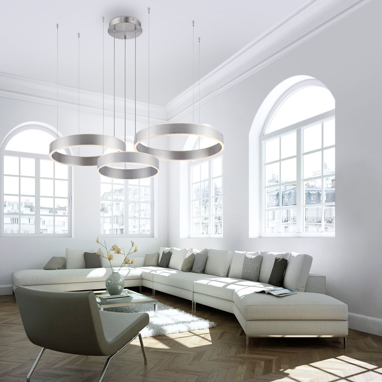 Paul Neuhaus LED Pendelleuchte SCULLI, CCT, dimmbar, separat schaltbar, Stahl