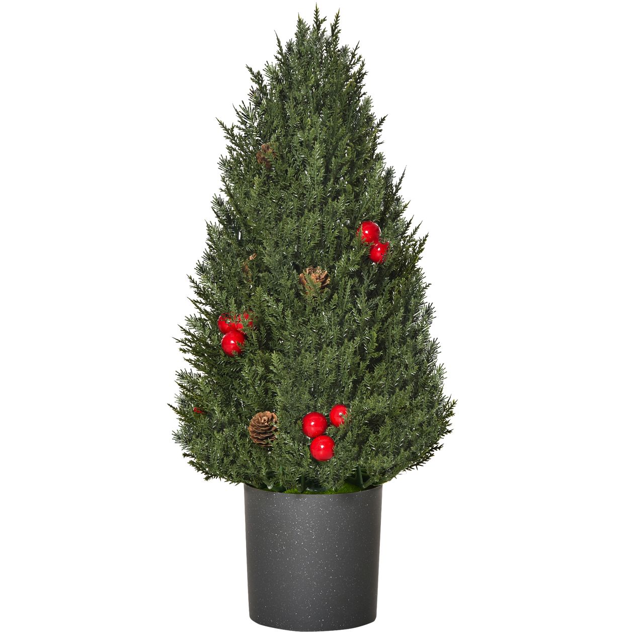 HOMCOM Weihnachtsbaum 50 cm Christbaum Zypressen-Weihnachtsbaum mit 7 roten Beeren und 6 Tannenzapfen Kunsttanne 170 Zweige für Tisch und Schreibtisch PVC PE Grün Ø27 x 47 cm
