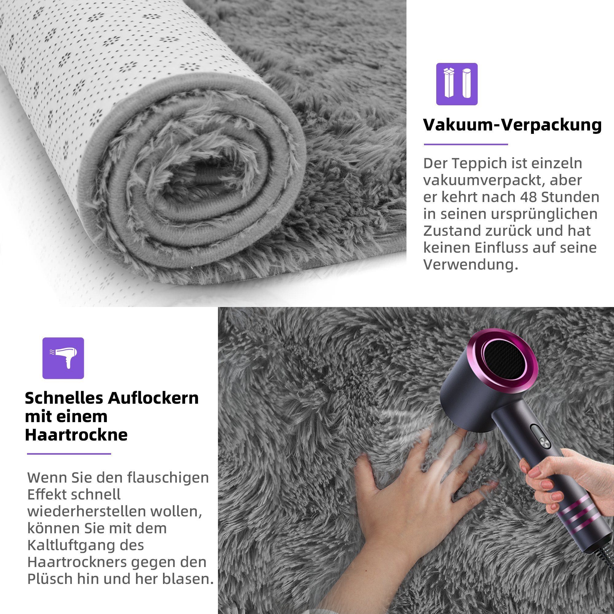 Hochflor-Teppich weicher & flauschiger dick warm Flächenteppich, modern Boden Home Deko, NEFOSO, rechteckig, Höhe: 43 mm, waschbarer Teppich, einfarbig, Shaggy, Home Teppich, 243,8x152,4 cm