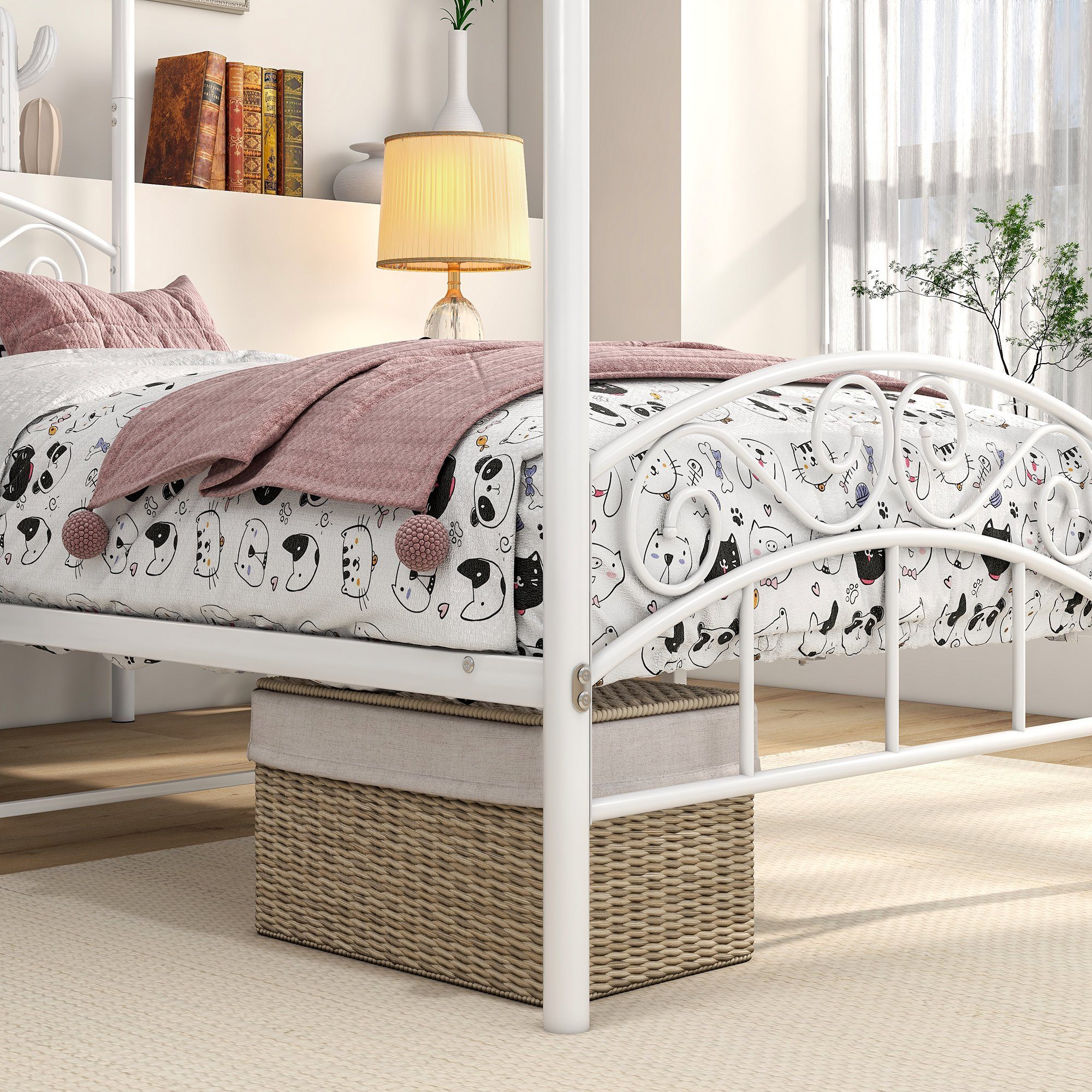 Gotagee Himmelbett Himmelbett-Gestell Metall Himmelbett Eisenbett Metallbett Weiß 90x200