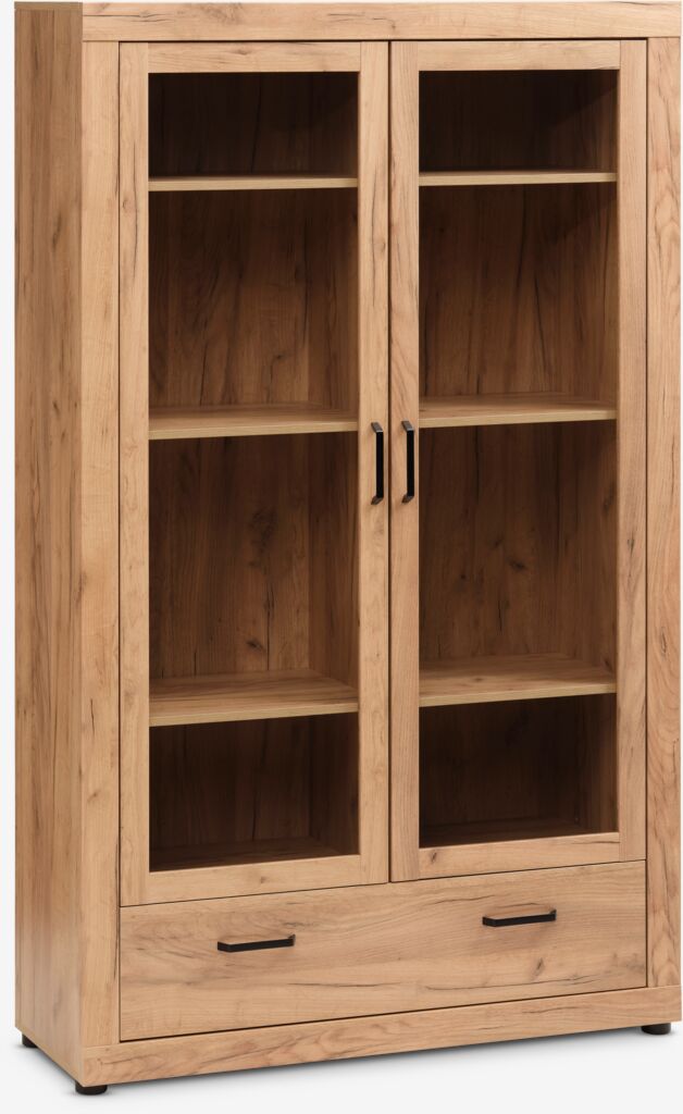 LINTRUP Vitrine LINTRUP 2 portes et 1 tiroir coloris chêne