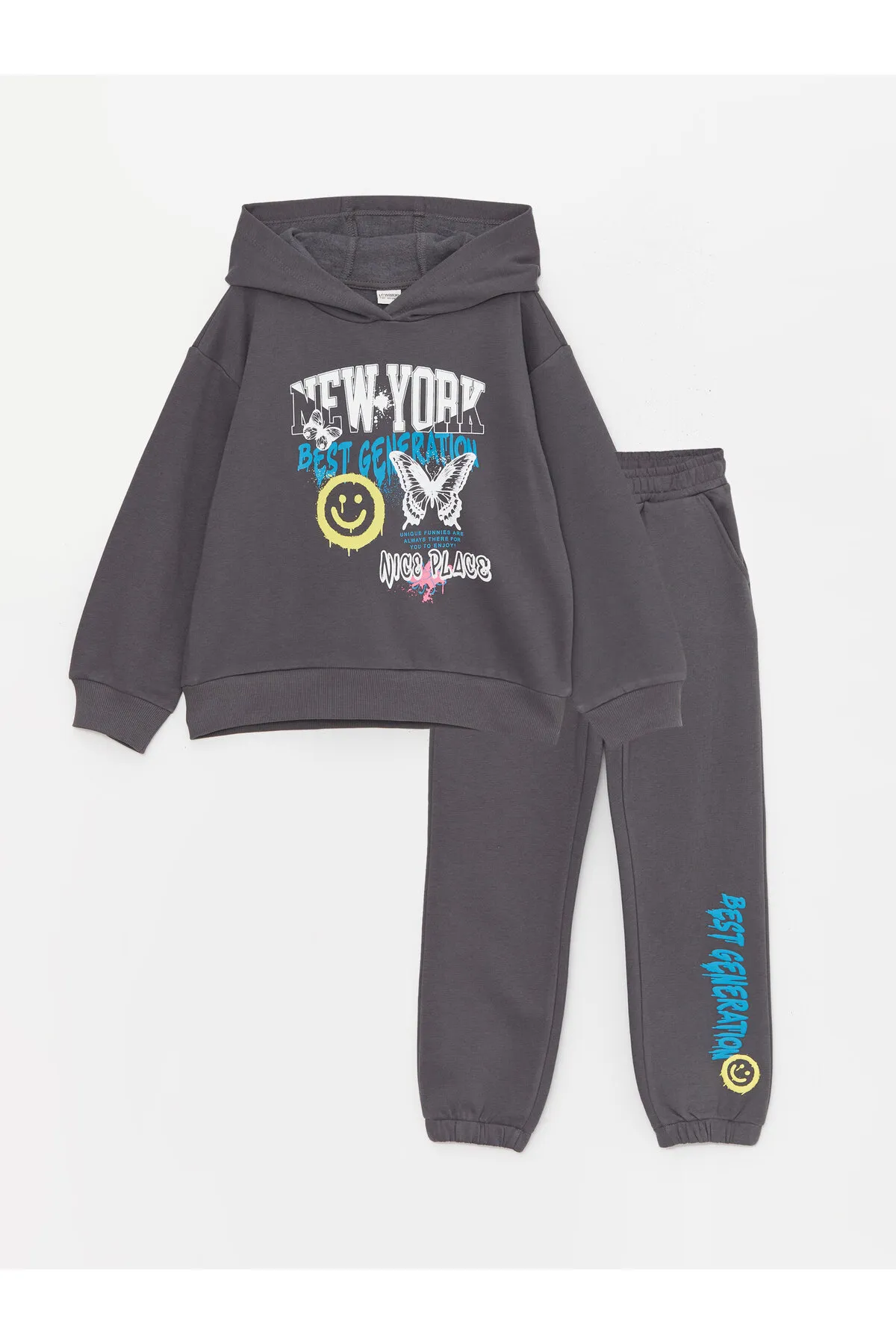 LC Waikiki  Bedruckter langärmeliger Kapuzenpullover und Jogginghose für Mädchen