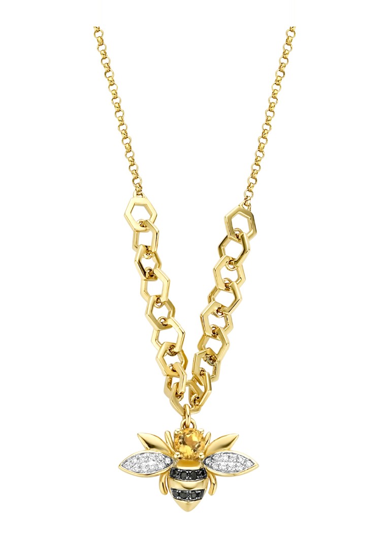 Diamond Point Yellow Gold Necklace 0.18 ct Citrine Queen Bee
