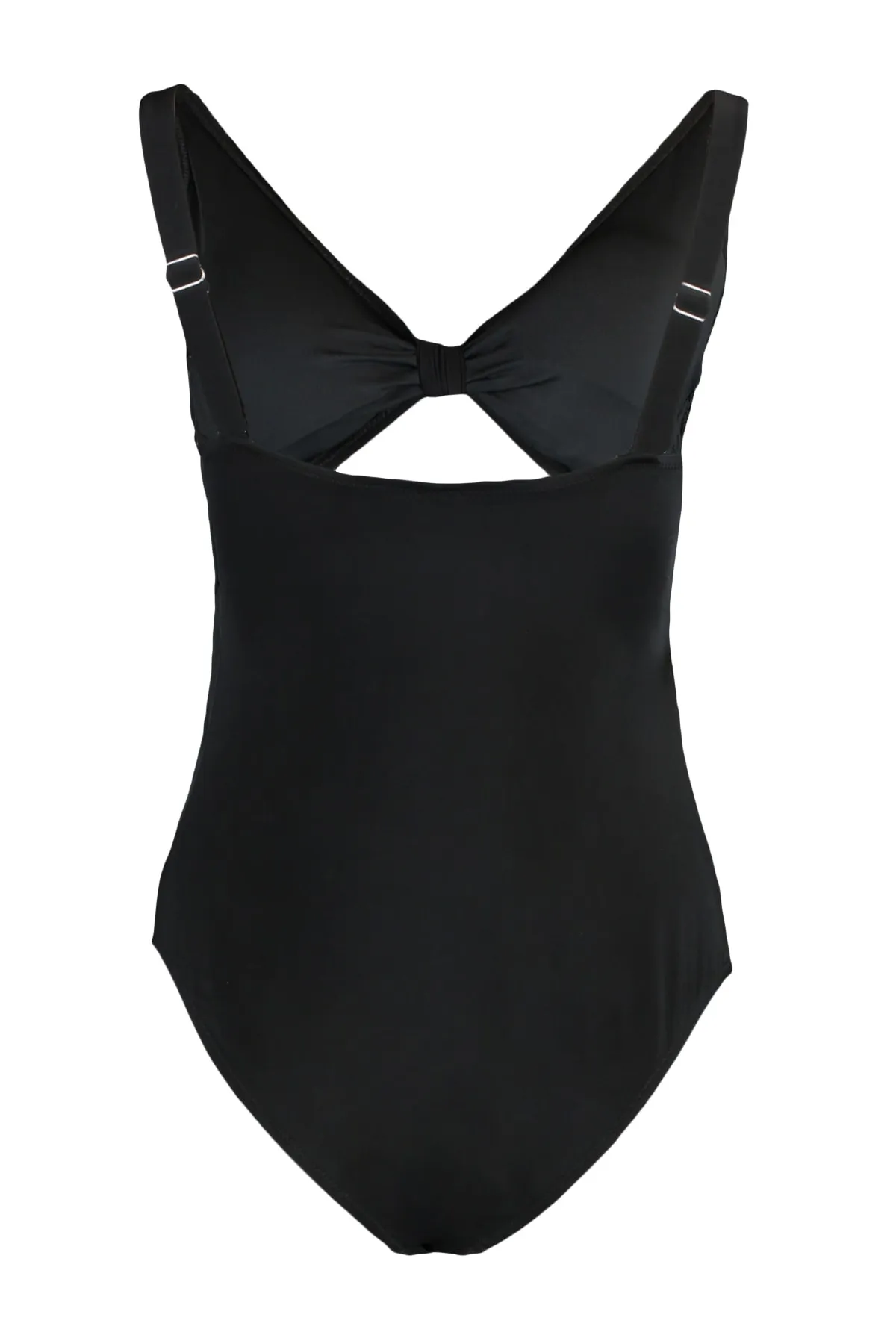 Trendyol Curve  Schwarzer Badeanzug mit tiefem V-Ausschnitt, Cut-Out und Überwurf zum Binden TBBSS22MA0302