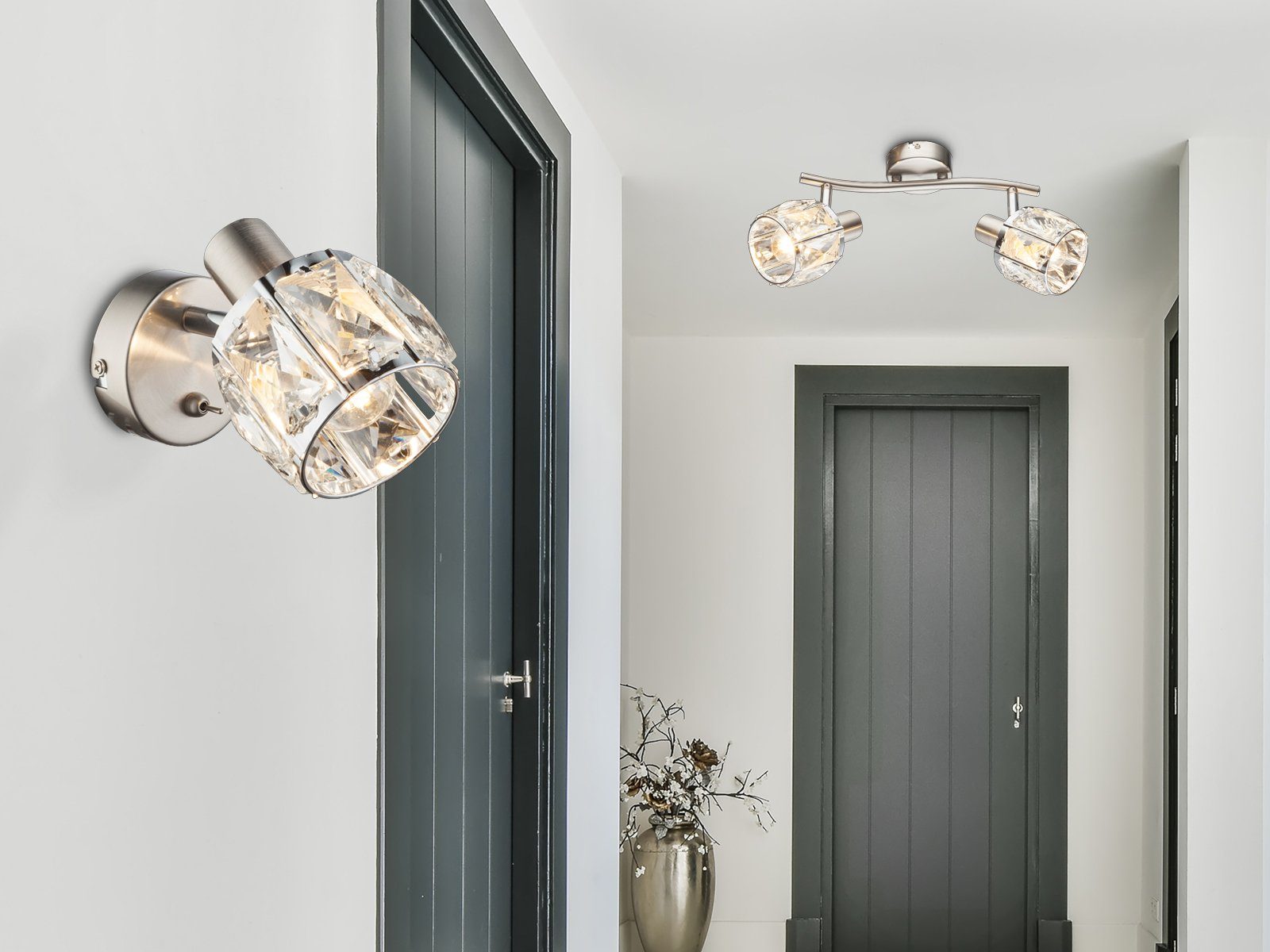 meineWunschleuchte LED Wandstrahler, Dimmfunktion, LED wechselbar, warmweiß, kleine Designer Bett Kristall Wandlampe innen mit Schalter, H: 12,5cm