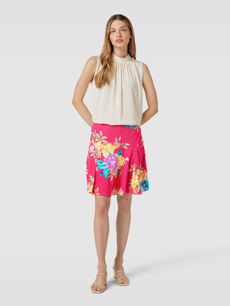 Knielanger Rock mit floralem Print Modell 'JASKIE' in pink