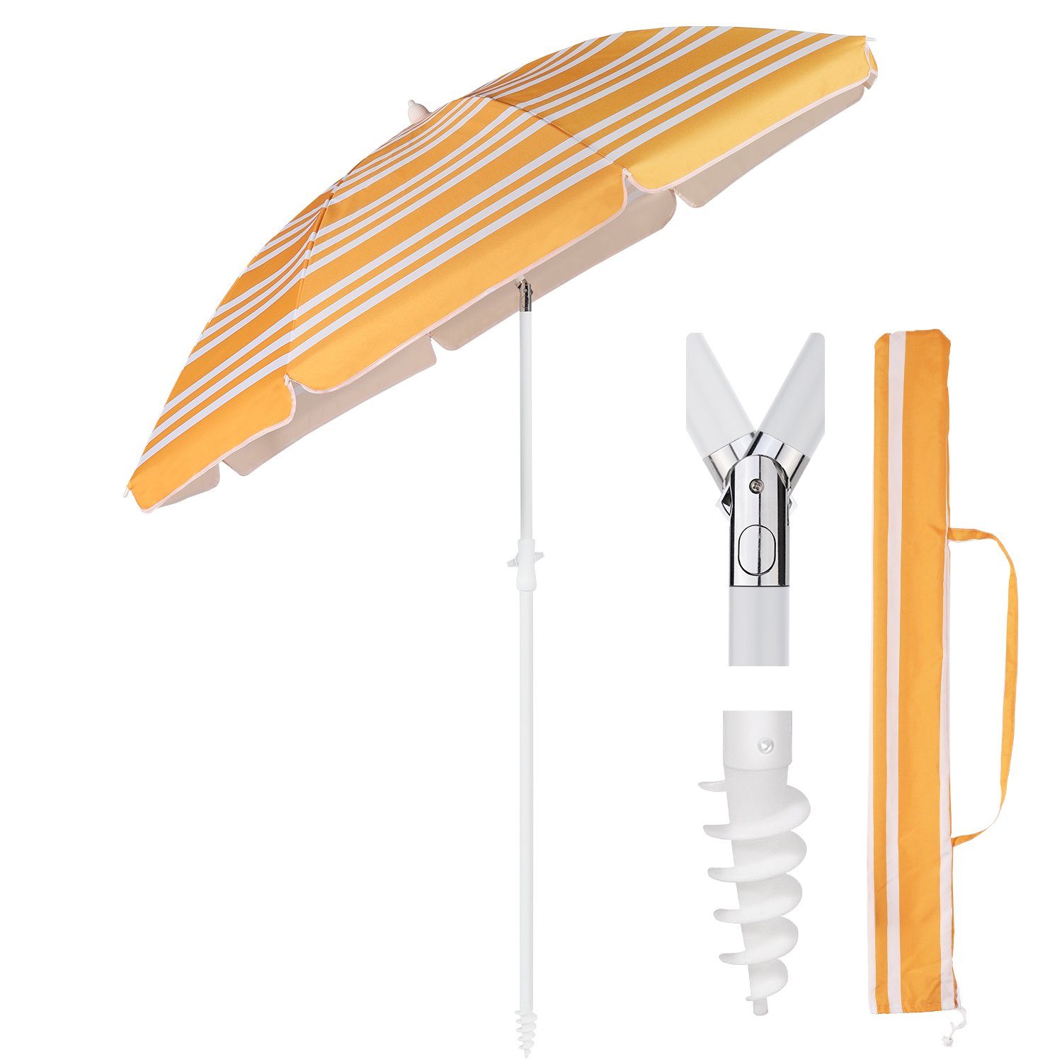 Sekey Sonnenschirm Ø1,80m Gestreifter Balkonschierm Sonnenschutz UPF 50+ Marktschirm, LxB: 200,00x180,00 cm, abnickbar, mit Schirmständer, mit Tragetasche