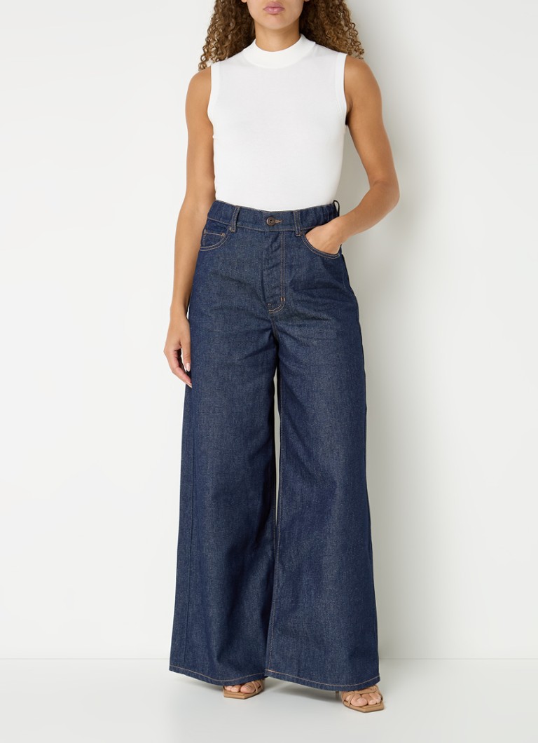 Jean MaxMara Malia taille haute à jambes larges, délavage foncé