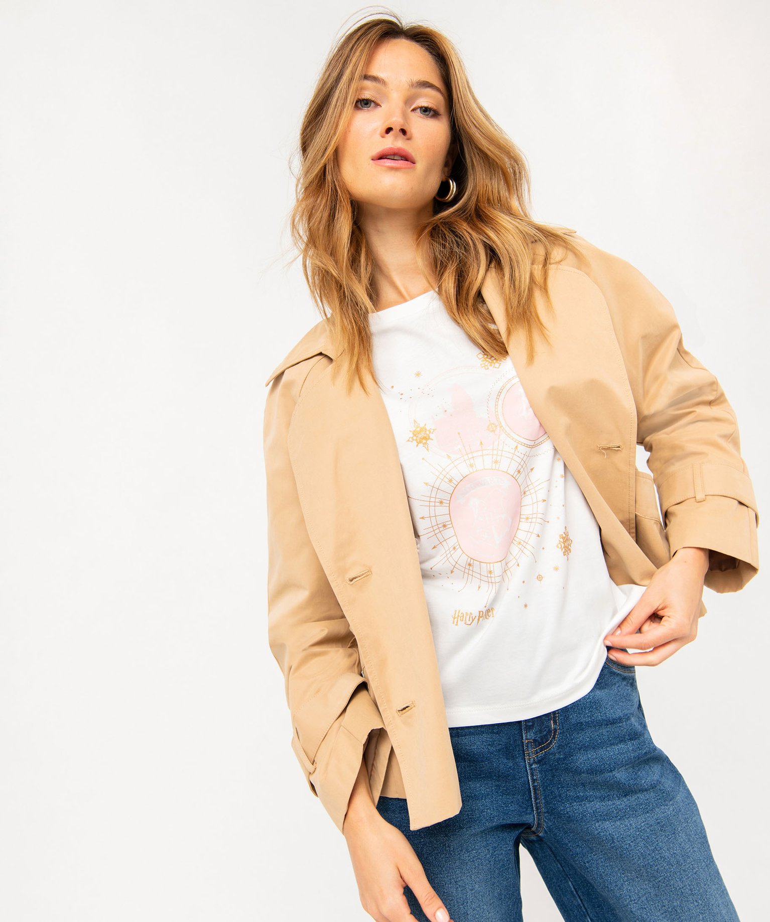 Tee-shirt à manches courtes avec touches pailletées femme ... ecru | GEMO