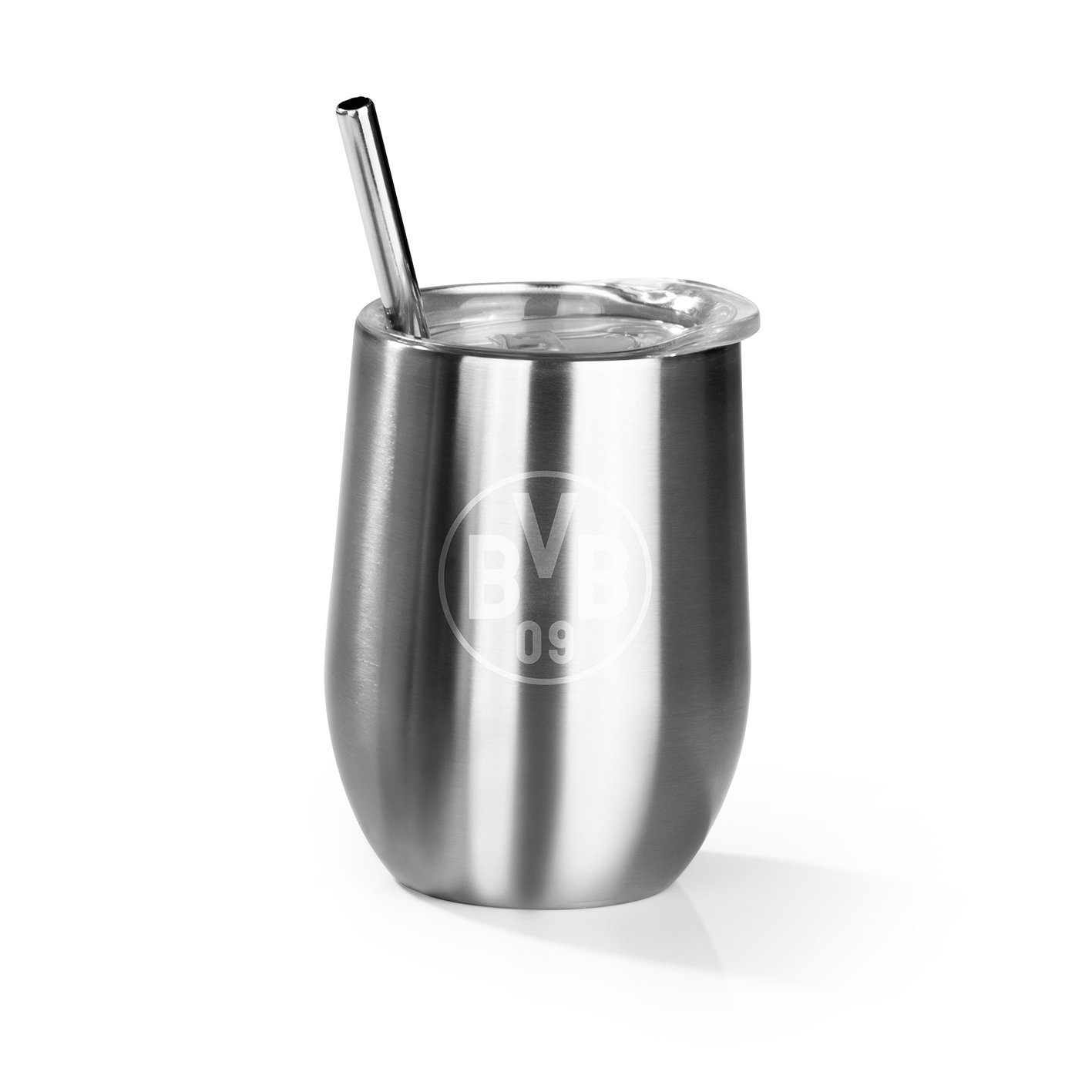 BVB Becher Edelstahl-Getränkebecher inkl. Trinkhalm - 350 ml