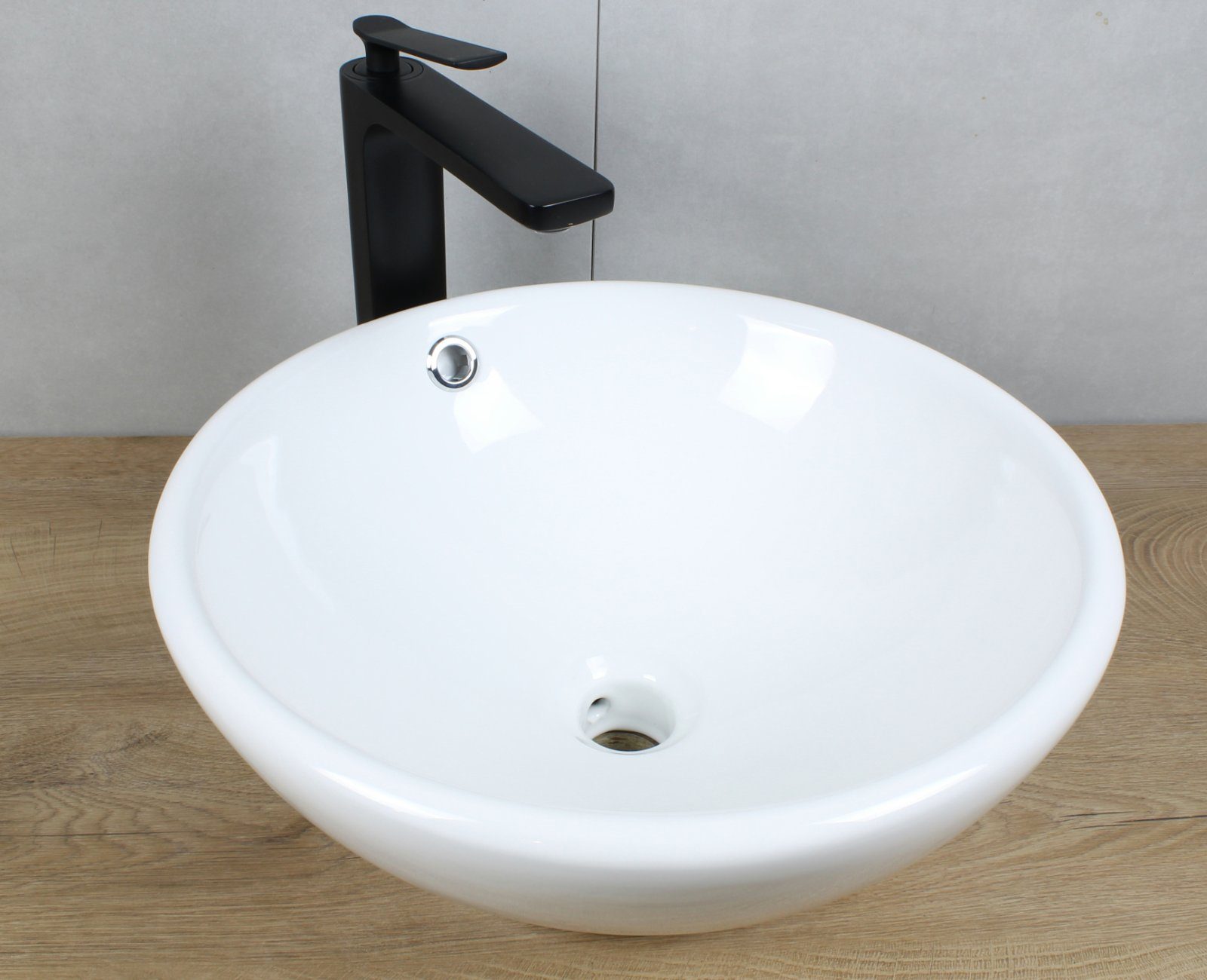 HAGO Aufsatzwaschbecken Keramik Waschbecken rund Ø420x170 weiß mit Überlauf Aufsatzwaschbecken