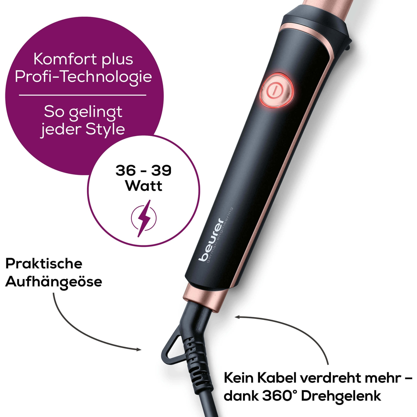 Beurer Lockenstab HT 53-Kegelförmiger Lockenstab mit schützender Keramik-Keratin Beschichtung