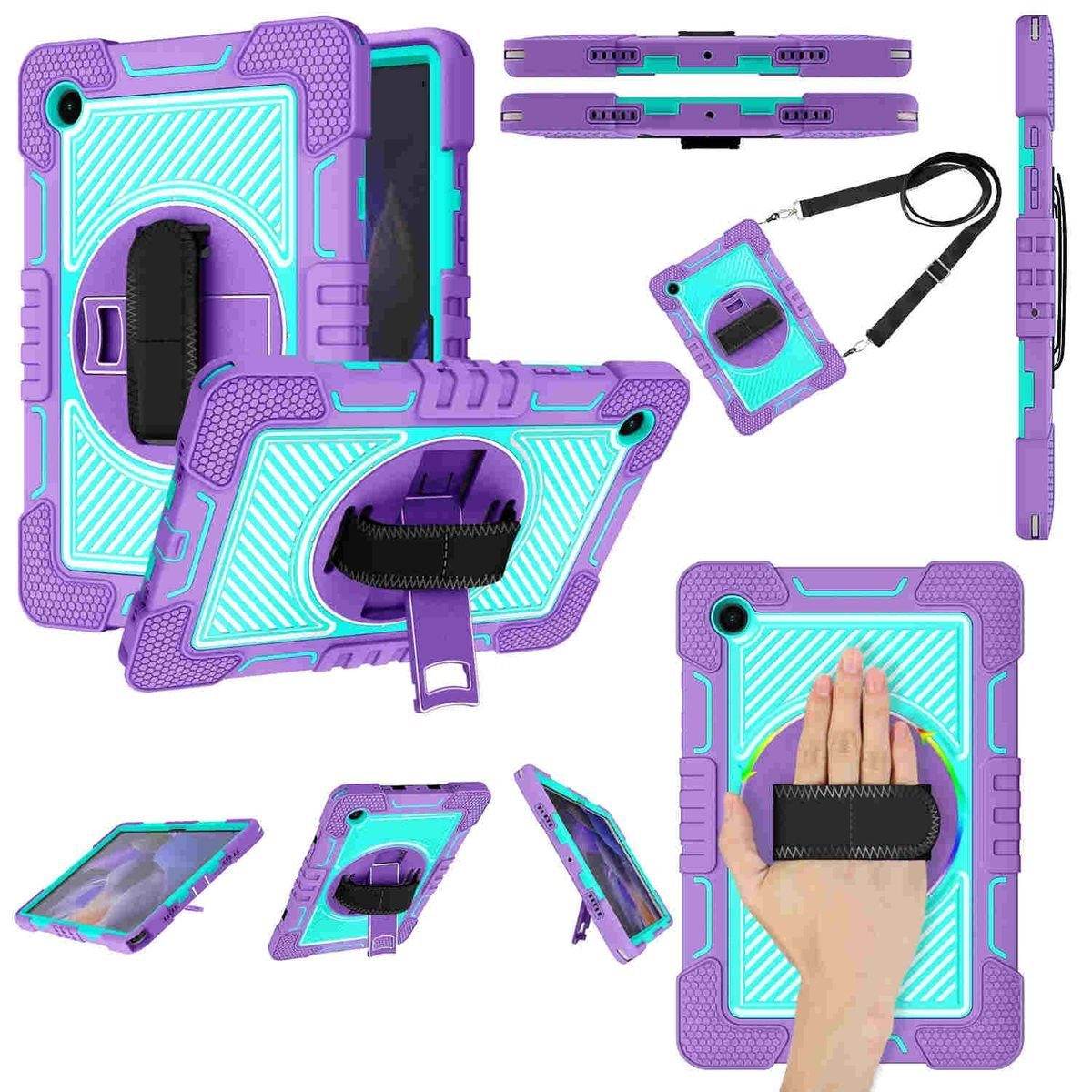 Wigento Tablet-Hülle Für Samsung Galaxy Tab A8 2021 X205 X200 aufstellbare Outdoor Hybrid 360 Grad mit Halte-Schlaufe Tablet Tasche Etuis Cover Case Schutz Robust Neu