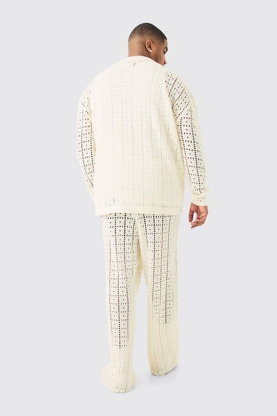 Plus lockere gehäkelte Hose in Weiß