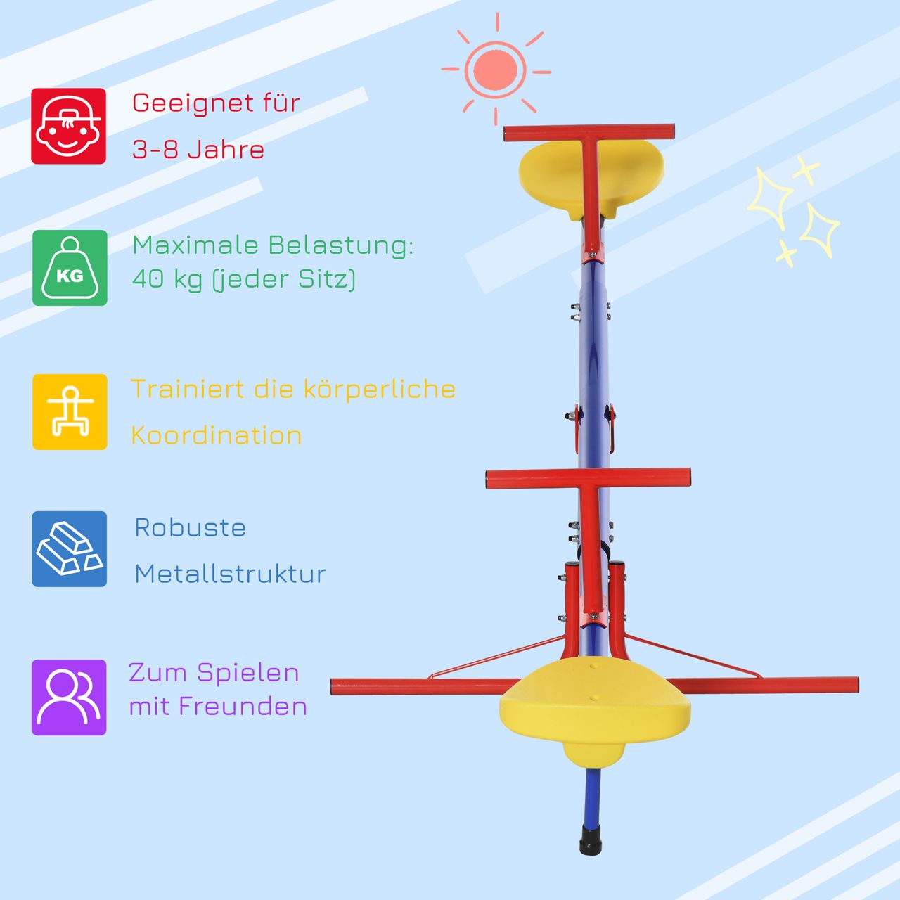 Outsunny Kinder Gartenwippe 360° drehbare Wippe Karussellwippe Metall Mehrfarbig