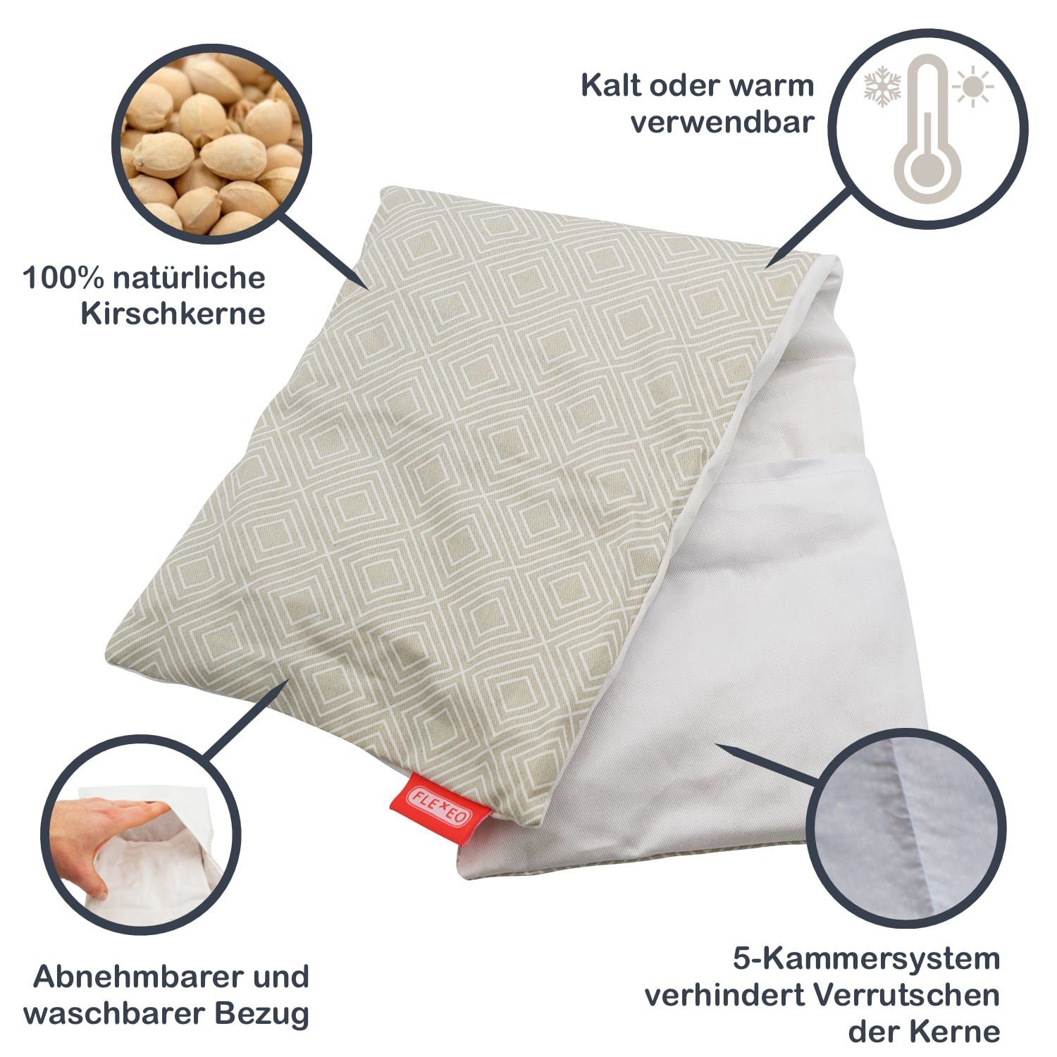 FLEXEO Kirschkernkissen Körnerkissen, 1-tlg., großes Wärmekissen 20x60 cm