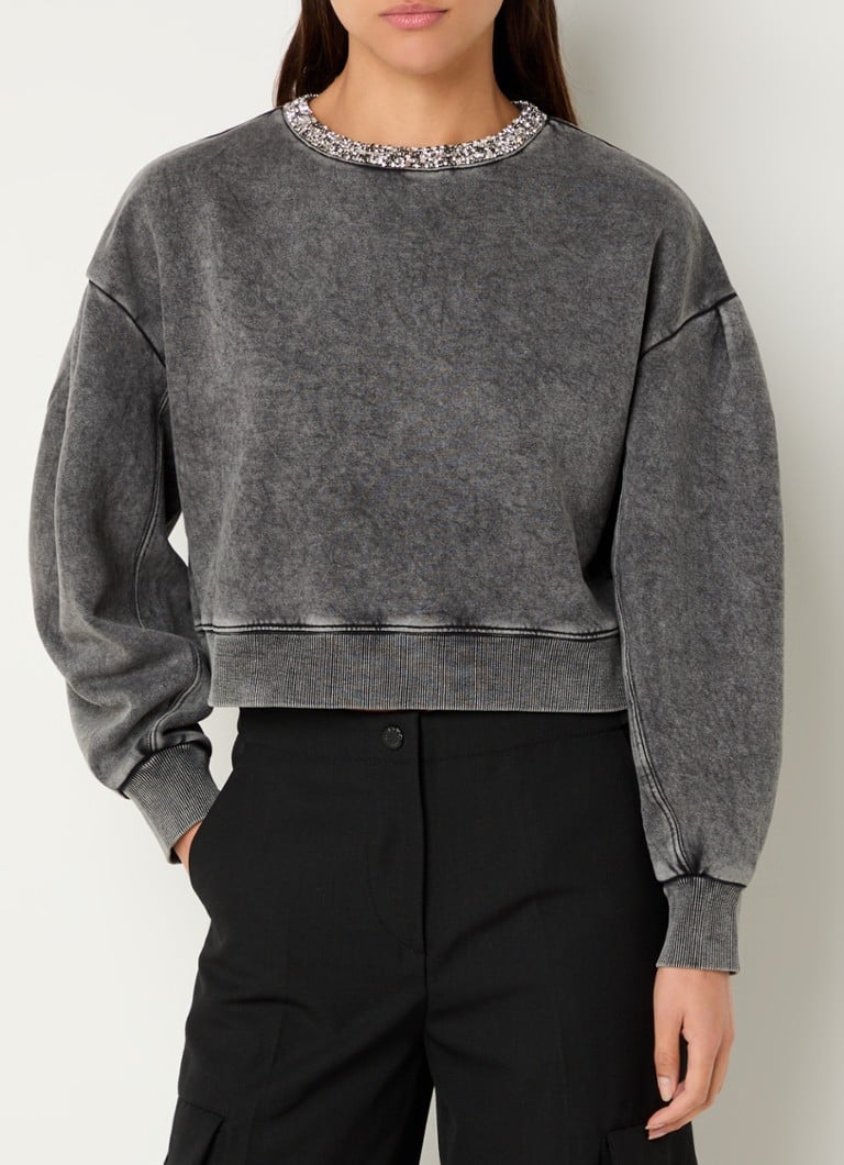 Maglione corto Sandro con motivo mélange e strass