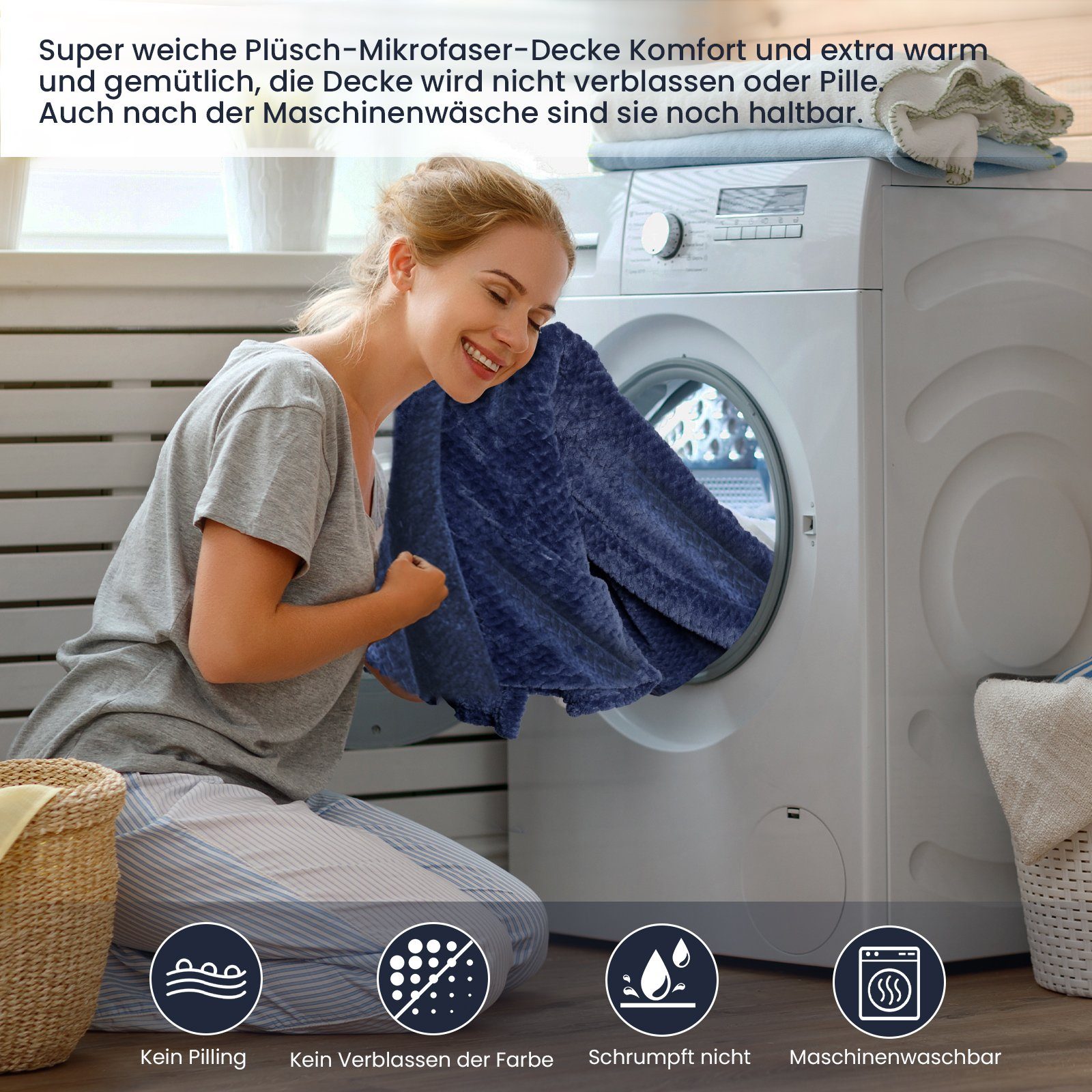 Wohndecke Fleecedecke, 150x200CM Kuscheldecke, 350 g/m², superweiche Wolldecken, Elegear, flauschige Flanell Tagesdecke für alle Jahreszeiten für Bett/Sofa